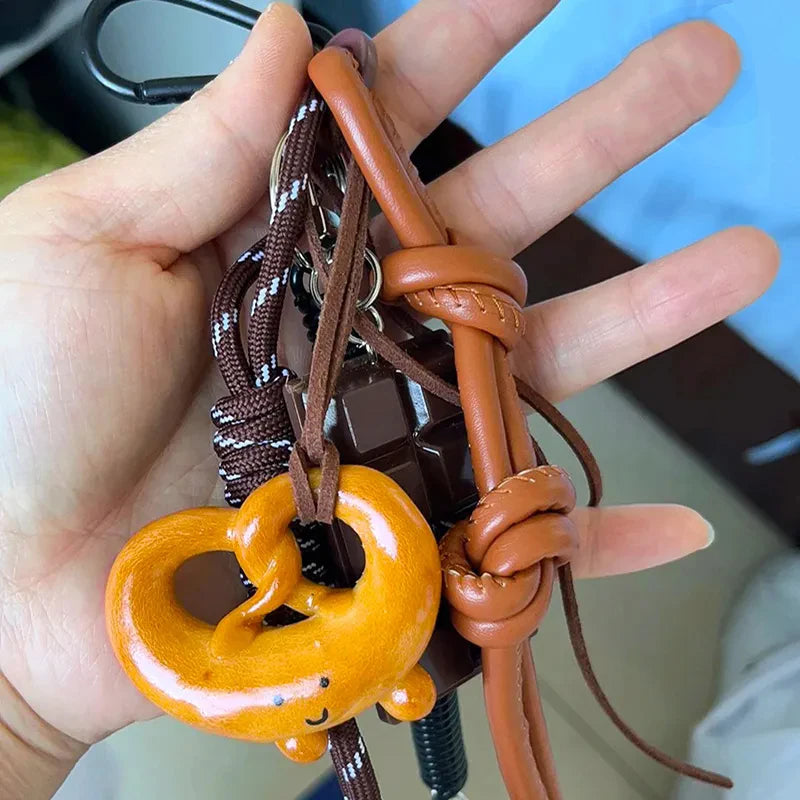 Smiling Pretzel Bag Charm Leather