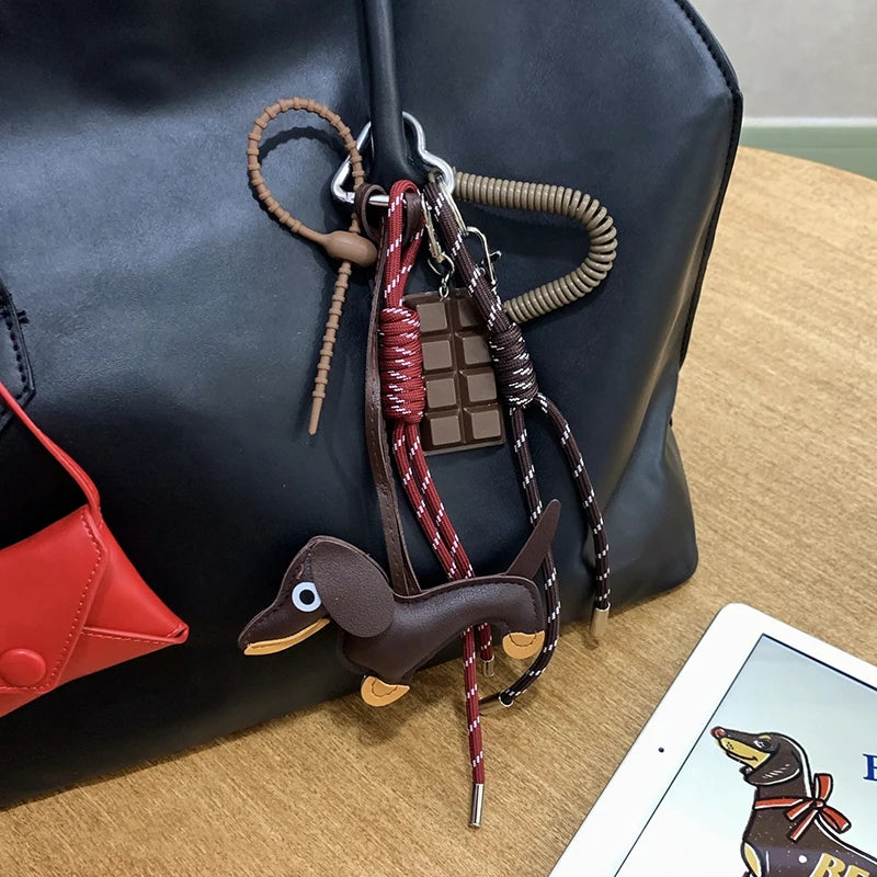 Handmade Leather Sausage Dog Bag Charm