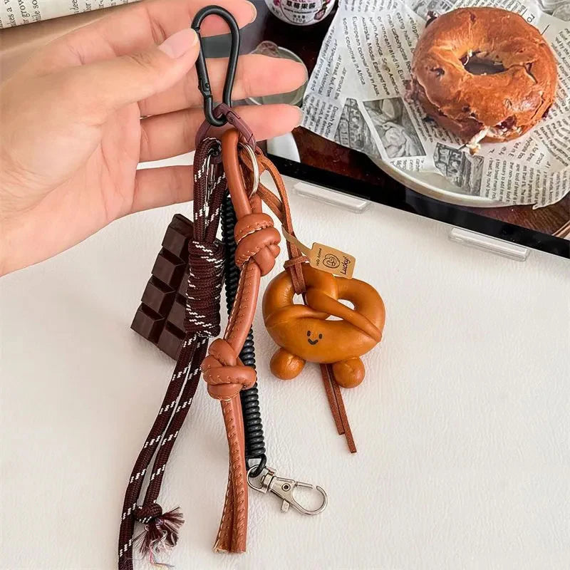 Smiling Pretzel Bag Charm Leather