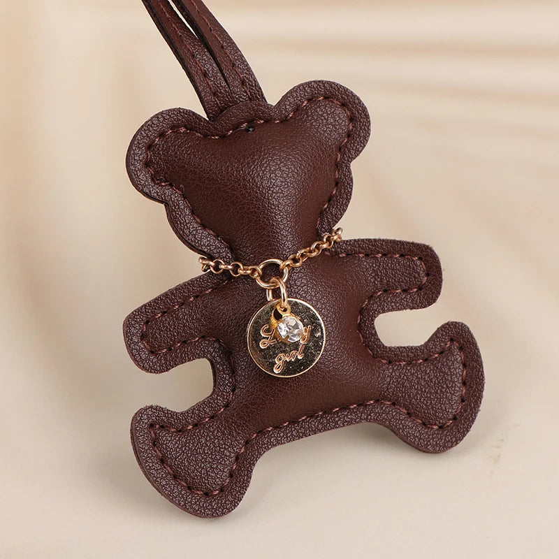 Handmade Leather Red Bear Charm Bag