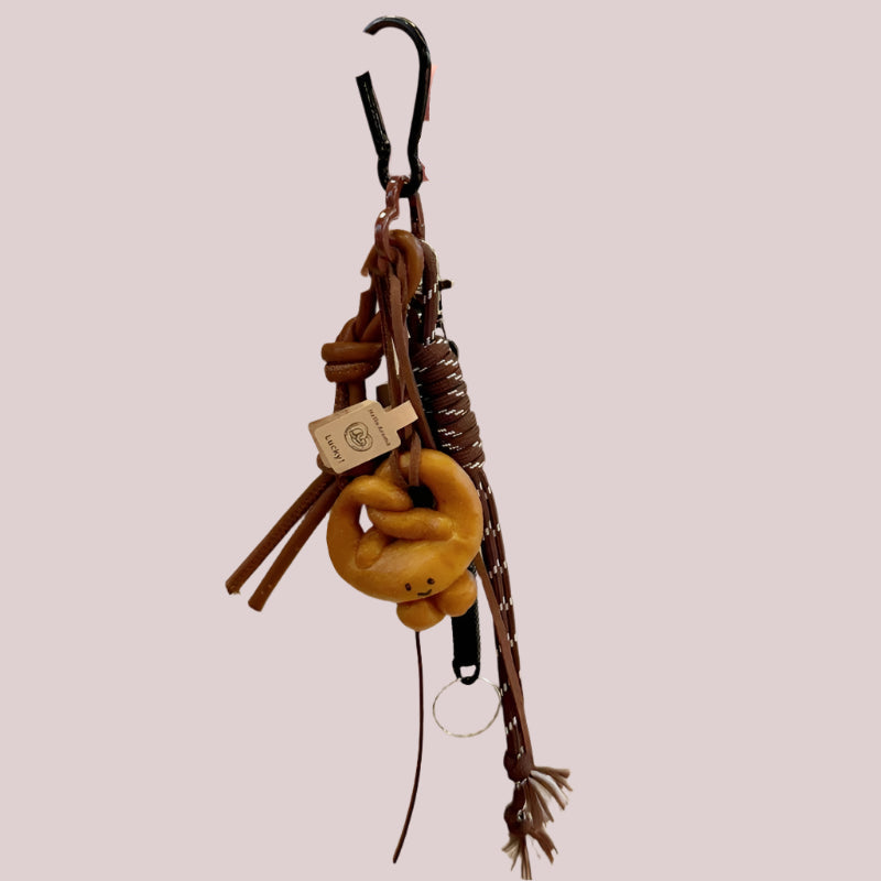 Smiling Pretzel Bag Charm Leather