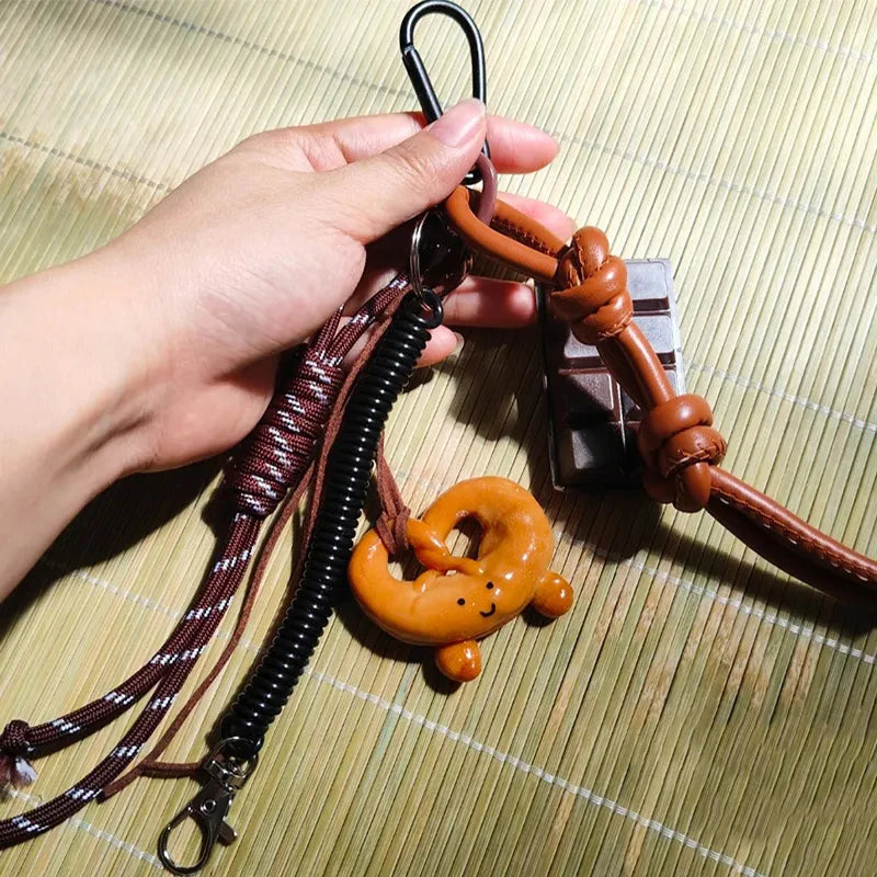 Smiling Pretzel Bag Charm Leather